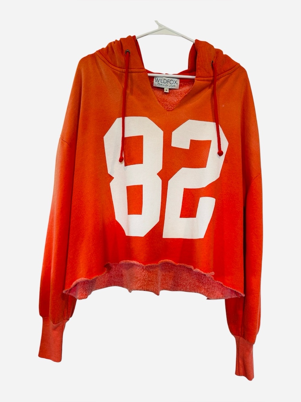 Wildfox Orange Cropped Hoodie with White '82' Graphic